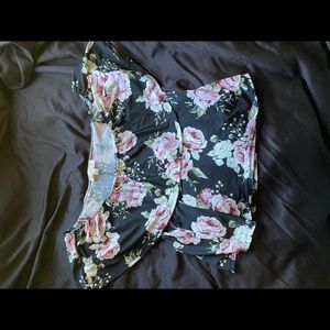 Black Summer Top with Pink Flowers